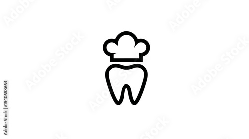 Creative tooth icon wearing a chef's hat, symbolizing dental health, oral hygiene, healthy eating, food care, and culinary dentistry