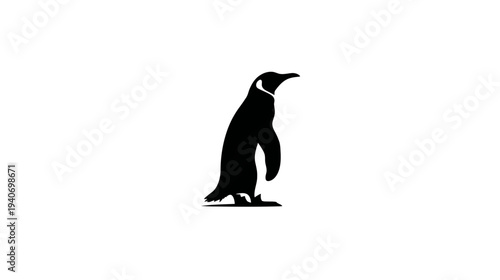 Elegant black silhouette of a standing penguin on a clean white background. Minimalist and stylized animal illustration.