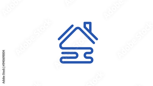 Modern stylized blue outline house icon with fluid, wavy lines. Abstract home, real estate, property, or mortgage concept graphic.