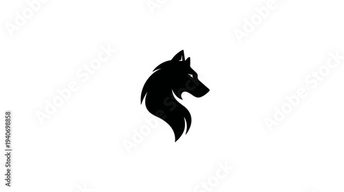 Striking black wolf head silhouette in profile on a clean white background, representing strength, wilderness, and leadership.