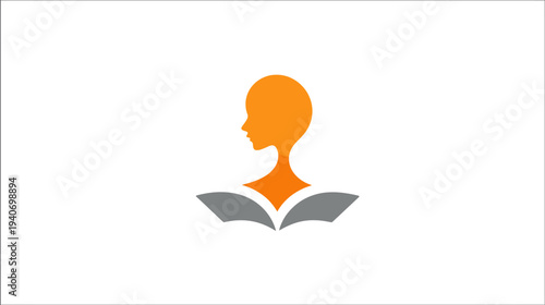 Abstract human head silhouette emerging from an open book, symbolizing knowledge, education, learning, wisdom, and reading.