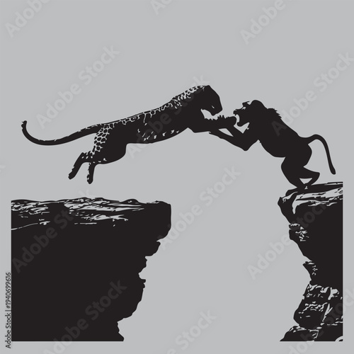 gelada cliff chaos predator ambush silhouette vector design art and illustration