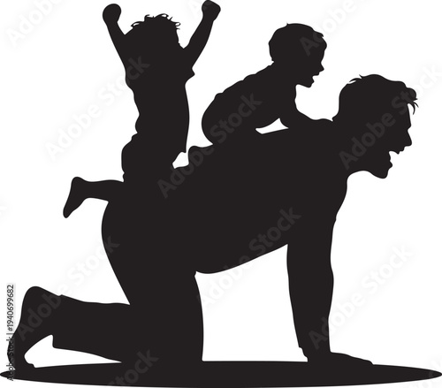 Father Playing with Children Silhouette white background