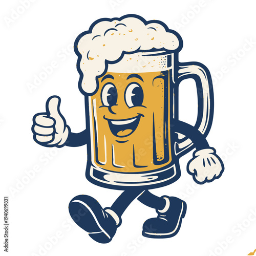 Mug and glass of beer with foam cartoon illustration icon
