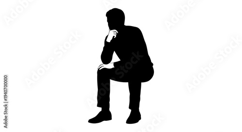 Silhouette of a person seated in thought isolated on white background conceptual representation of contemplation and analysis