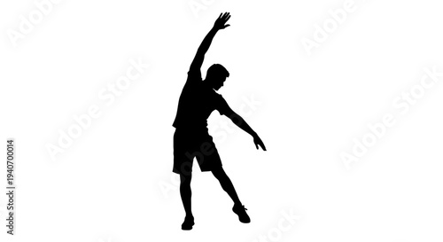 Silhouette of a person stretching performing physical activity isolated on white background