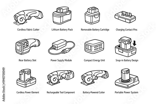 Power fabric slot battery cordless icon cutter vector lithium portable pins