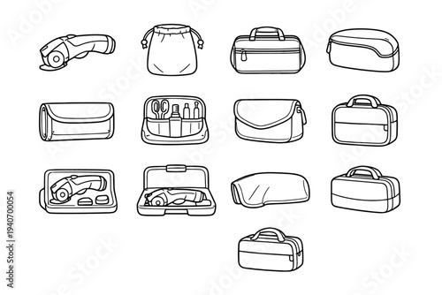 Icons cutter storage vector solution sleeve icon fabric travel cordless zippered accessory