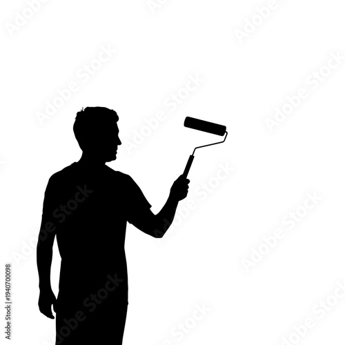 Silhouette of a worker holding a megaphone and tool while smiling and calling out like a singer or business leader