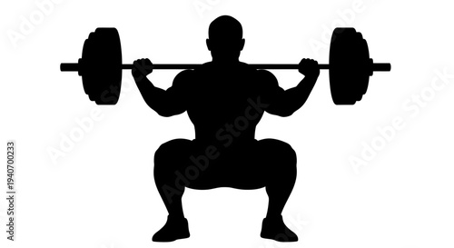 Weightlifter silhouette squatting with barbell training exercise sport concept
