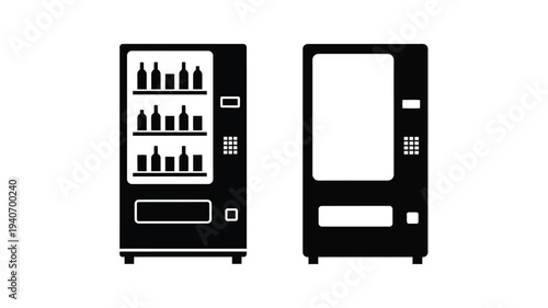 Two black vending machines displayed showcasing product arrangement silhouette