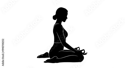 Woman in meditation pose silhouette against white background minimalist illustration