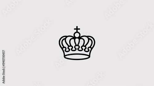 A minimalist line art illustration of a royal crown on a pure white background.  