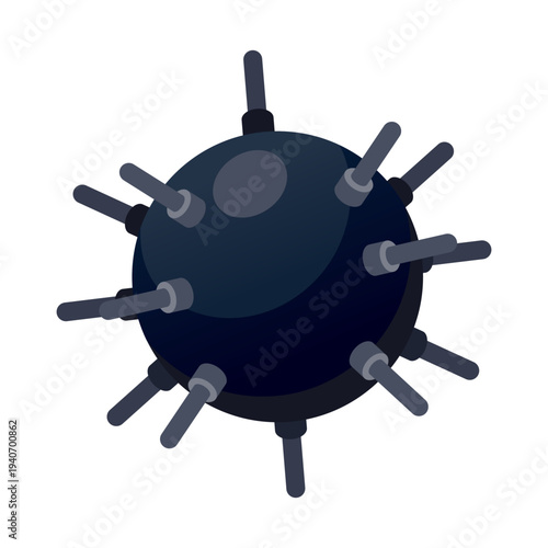 Offshore metallic buoyant device indicates marine danger and safety concerns, Seaside rusted mine silhouette symbolizes lurking maritime hazards and historical naval threats