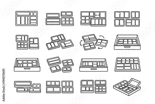 System set tray setup modular vector concept drawer configuration storage icon