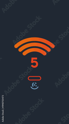 Abstract illustration of orange wi fi signal indicator with number 5 on dark background