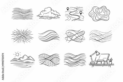 Icon quiet simple image scatter calm living map topology motion fiber vector