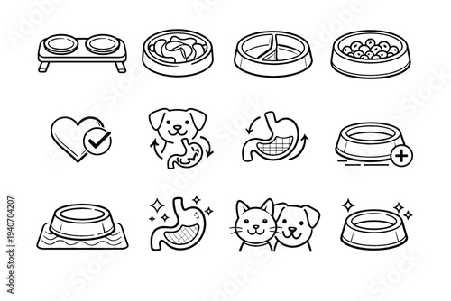 Station pet wellness icon feeding clean geometry support tidy structure vector