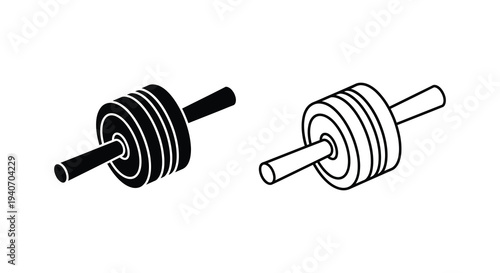 Two barbell depictions in black and white showcasing different perspectives silhouette