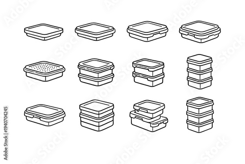 Geometry design groove icon containers stackable scales outline storage vector edge container