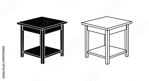 Two simple square side tables one dark and one light in silhouette