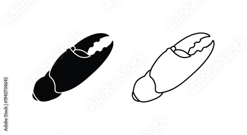 Two crab claw illustrations one solid black and one outlined a stark silhouette