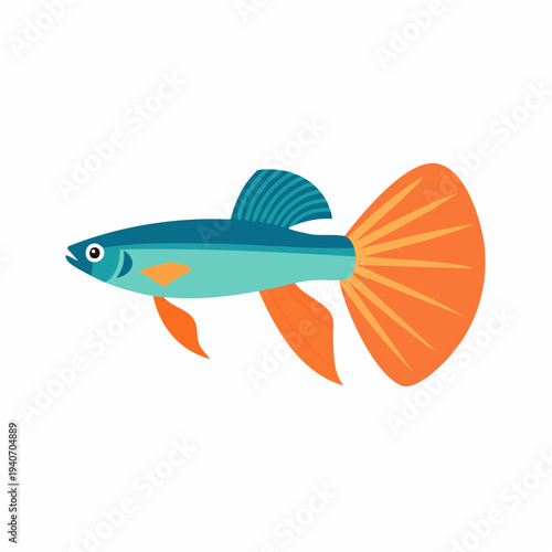 Colorful cartoon illustration of a guppy fish swimming sideways