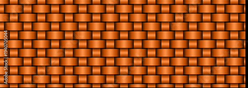 Copper Woven Texture Background Vector Illustration, Metallic Interlaced Basket Weave Pattern Banner, Abstract 3D Industrial Design for Web Headers, Wallpaper, and Modern Graphic Backgrounds