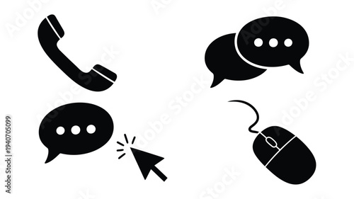 Communication icons featuring a phone chat and cursor silhouette