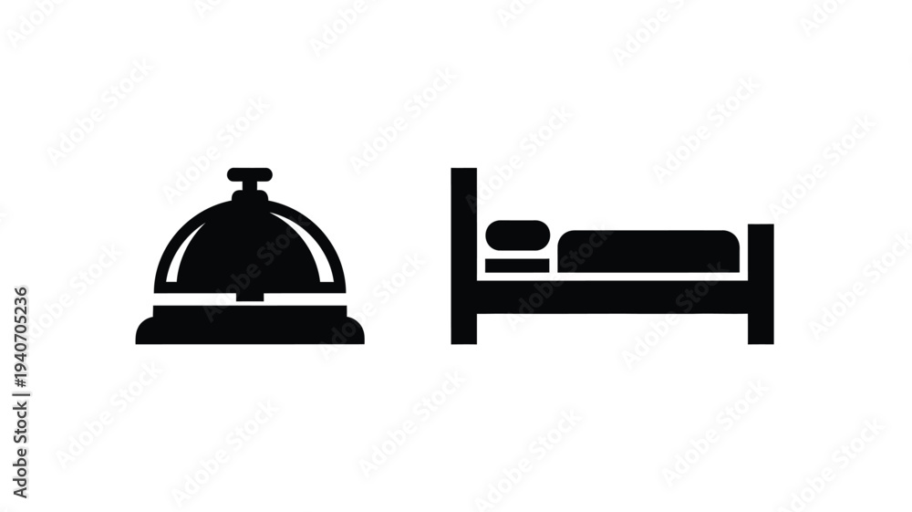 Obraz premium Hotel service bell and bed depicted in stark black silhouette