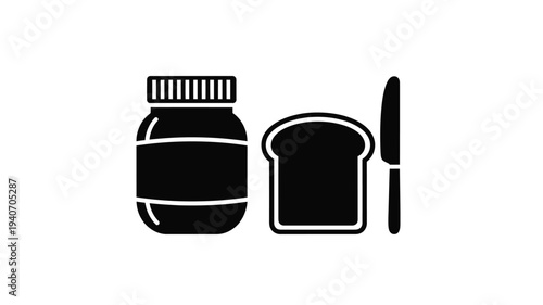 Simple black icons of peanut butter bread and a knife silhouette