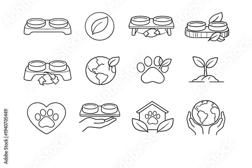 Plastic feeding accessory friendly outline pet eco icon station vector functional sustainable