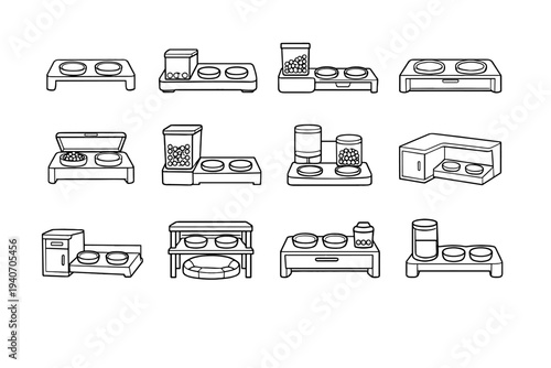Neat corner proportions hidden pet solution tidy icon outline vector feeding
