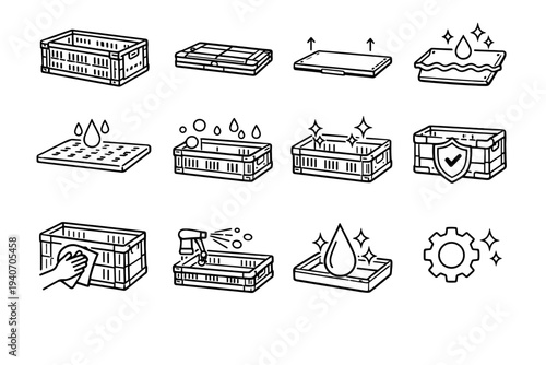 Icon utility panel hygienic crate foldable icons surface tidy base vector clean