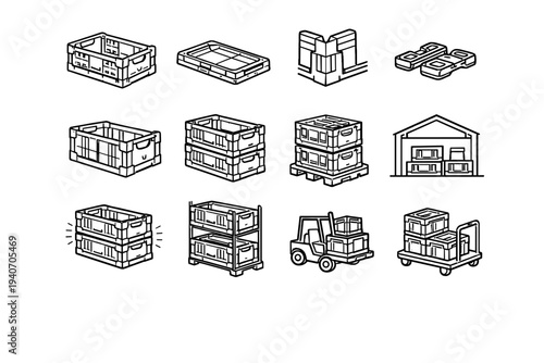 Foldable neat geometry icons stacking vector icon corners alignment crate modern storage