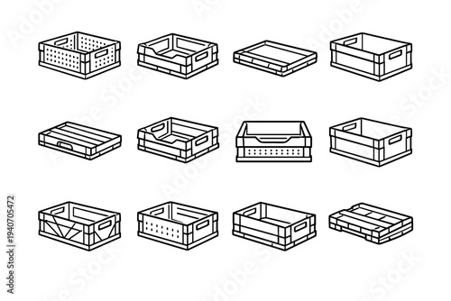 Neutral foldable icons proportions surface vector icon crate clean compatibility matte