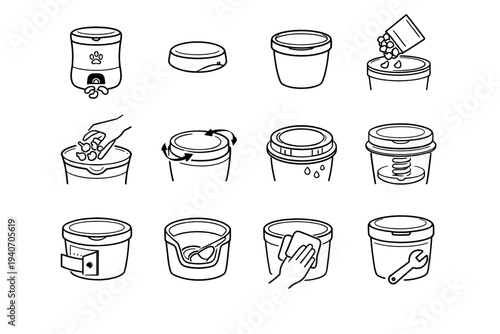 Pet wide dispenser icons refill icon structure vector design clean everyday seal
