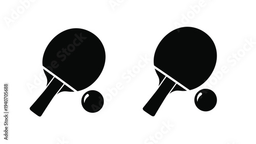 Two ping pong paddles and balls a striking black silhouette