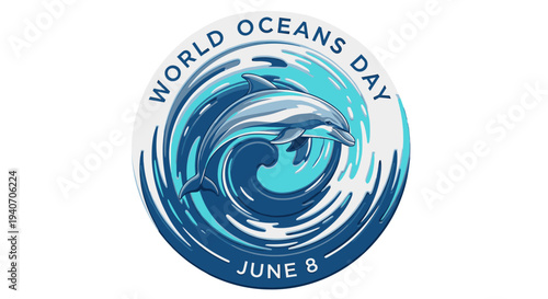World Oceans Day logo with ocean wave design on June 8.