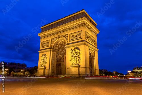 The Arc de Triomphe in Paris at night