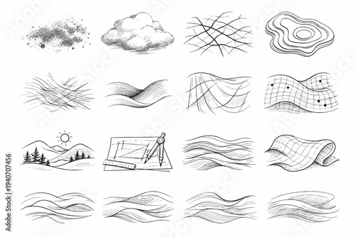 Vector simple icon generation line landscape organic image outline flow cloud fiber