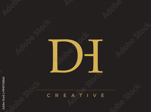 Dh creative logo design with golden letters on dark background