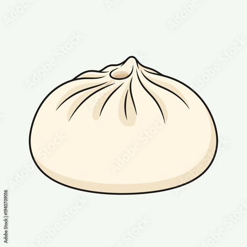 A simple, clean illustration of a single, plump, steamed bao bun with its characteristic pleated top.