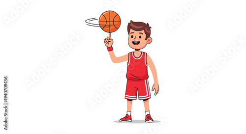A cheerful young boy skillfully spins a basketball on his finger showcasing joyful athleticism silhouette high quality professional detailed modern