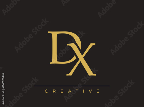 Luxury logo design template with golden monogram letter dx creative