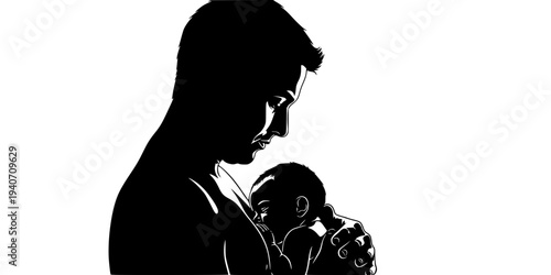 Father and Preemie Baby Kangaroo Care Silhouette