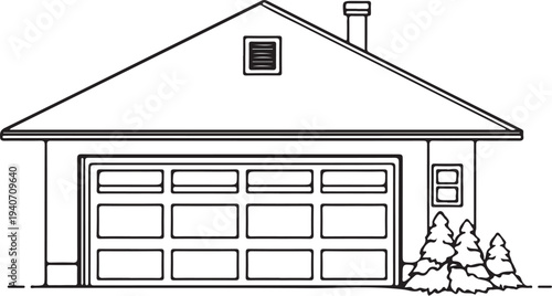 Car Garage Hand-drawn Sketch Drawing Vector Illustration, Line Linear Symbol Black and White Engraving, Isolated
