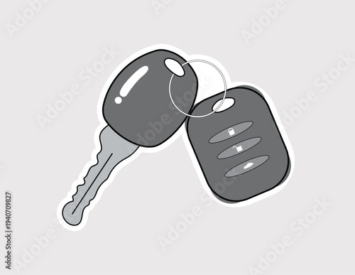 Car key and remote fob vector sticker. Automotive security icon for car rental, dealership, locksmith services, and vehicle ownership themes