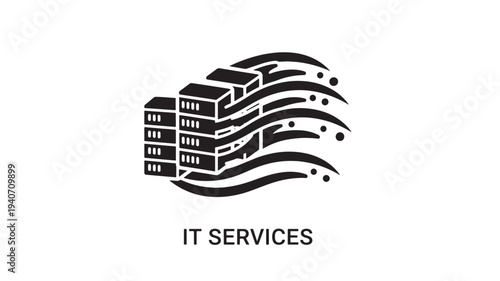 A modern IT services logo featuring a stylized building with wavy lines, representing technology and internet connectivity, on a clean white background.