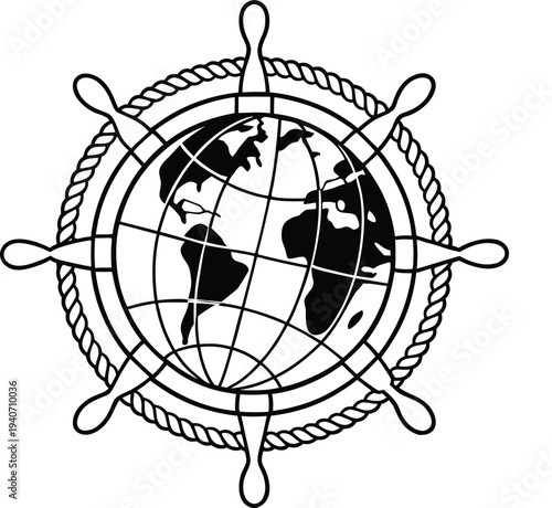 Global environmental protection, worldwide earth care, outline icon. Line sign globe with latitude and longitude in hand. 